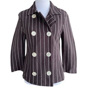 Ralph Lauren Brown Pinstriped 100% Cotton Knit Blazer XS Double Breasted Jacket